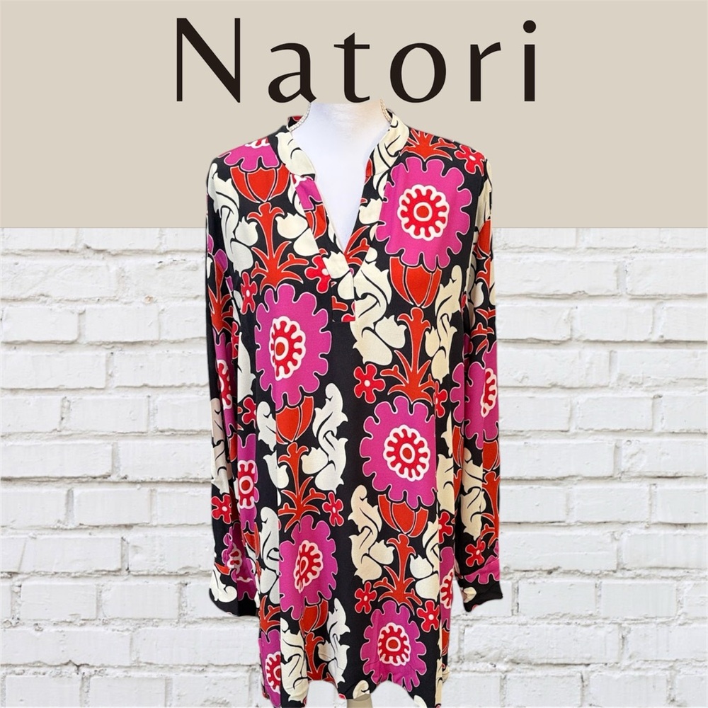 Natori Talitha Crepe Long Sleeve Tunic Dress